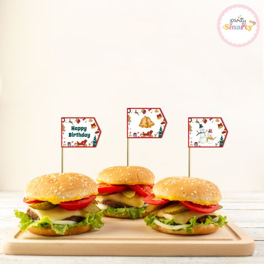 Christmas Birthday Flag Picks - Set of 10