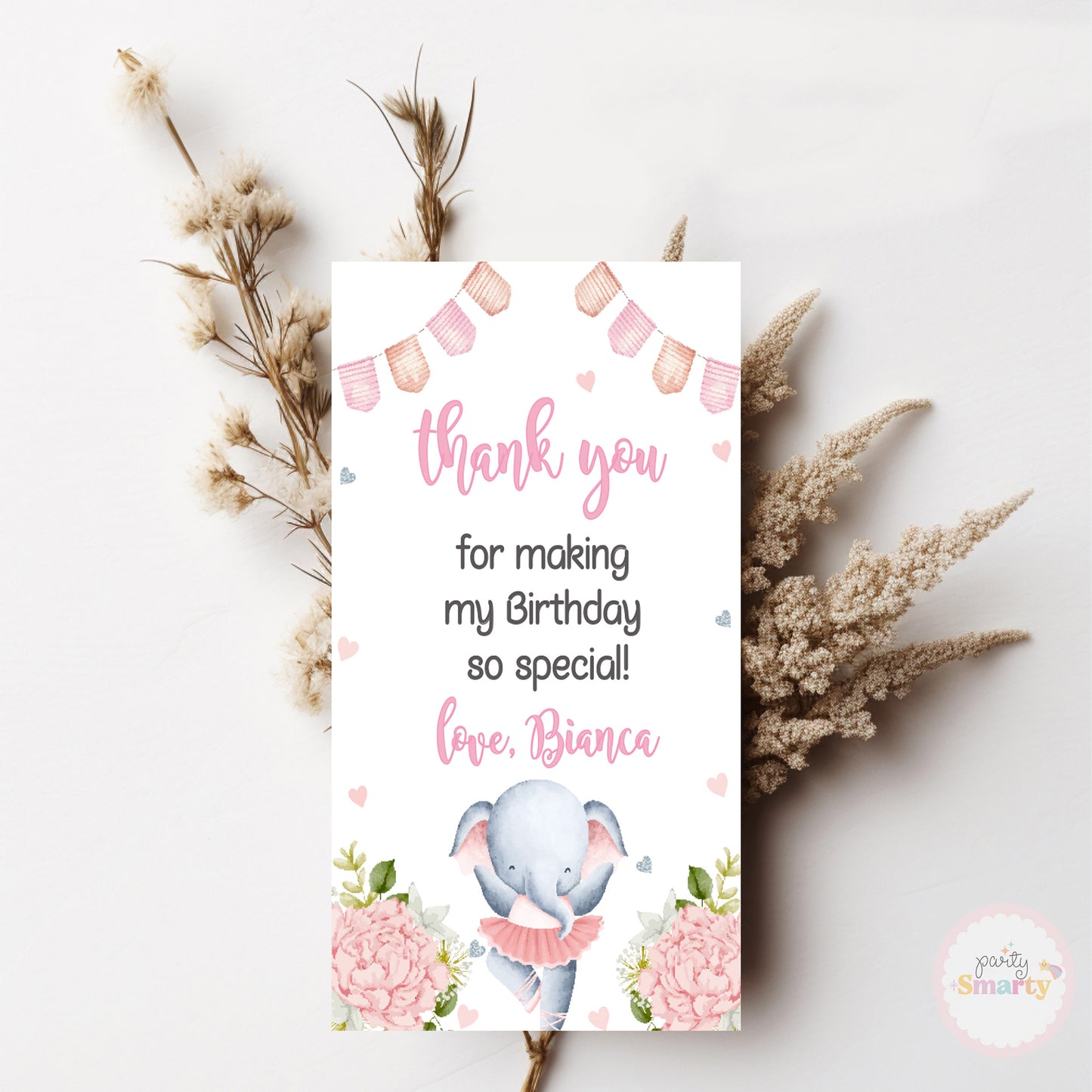 Elephant Pink Thank You Tags - Set of 22