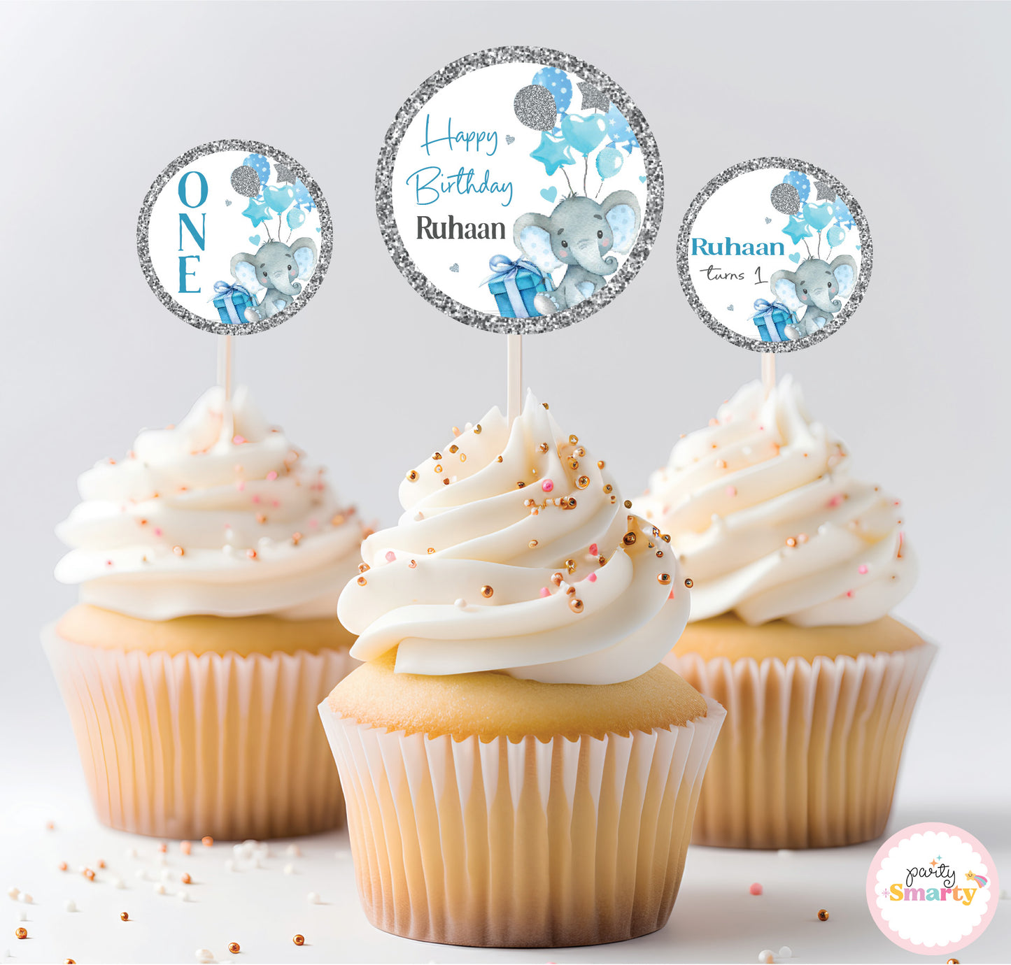Elephant Blue Cupcake Toppers (Set Of 12)