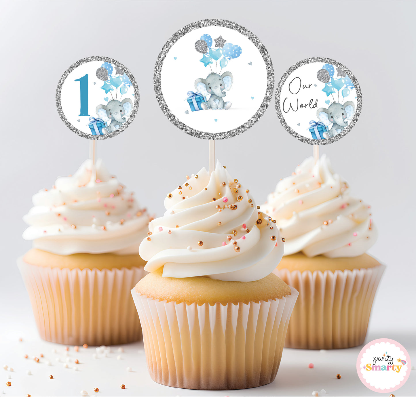 Elephant Blue Cupcake Toppers (Set Of 12)