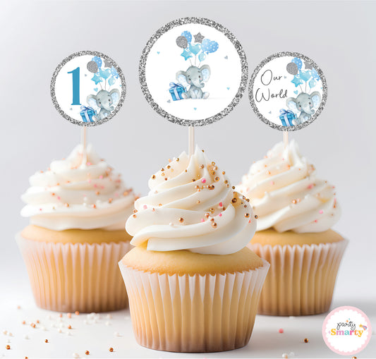 Elephant Blue Cupcake Toppers (Set Of 12)