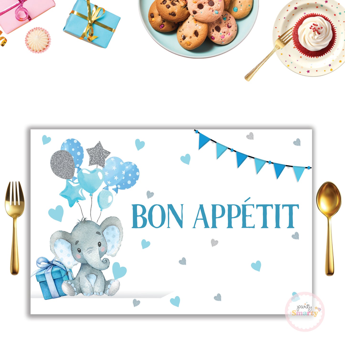 Elephant Blue Table Mats - Set of 6