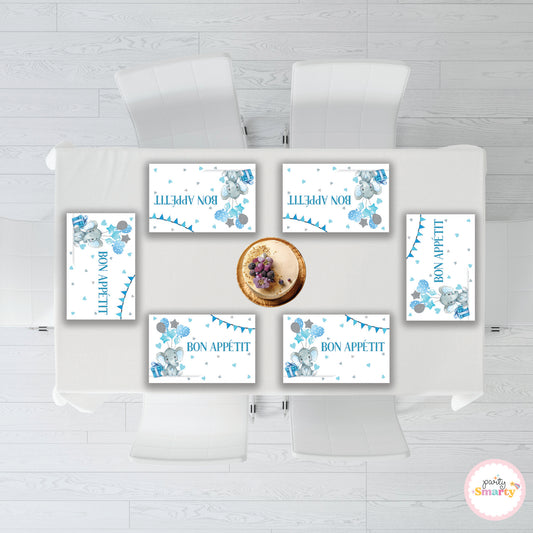 Elephant Blue Table Mats - Set of 6