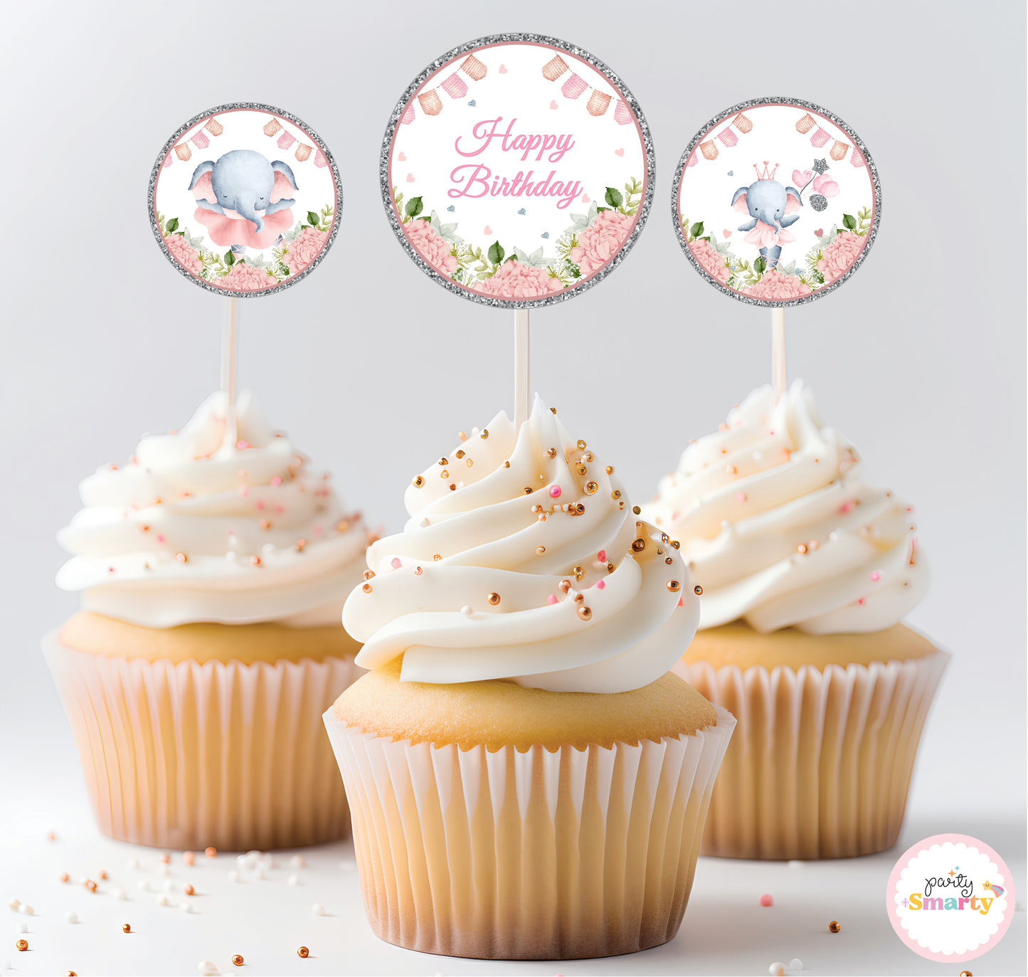 Elephant Pink Cupcake Toppers (Set Of 12)