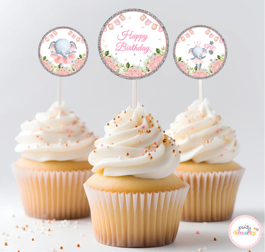 Elephant Pink Cupcake Toppers (Set Of 12)