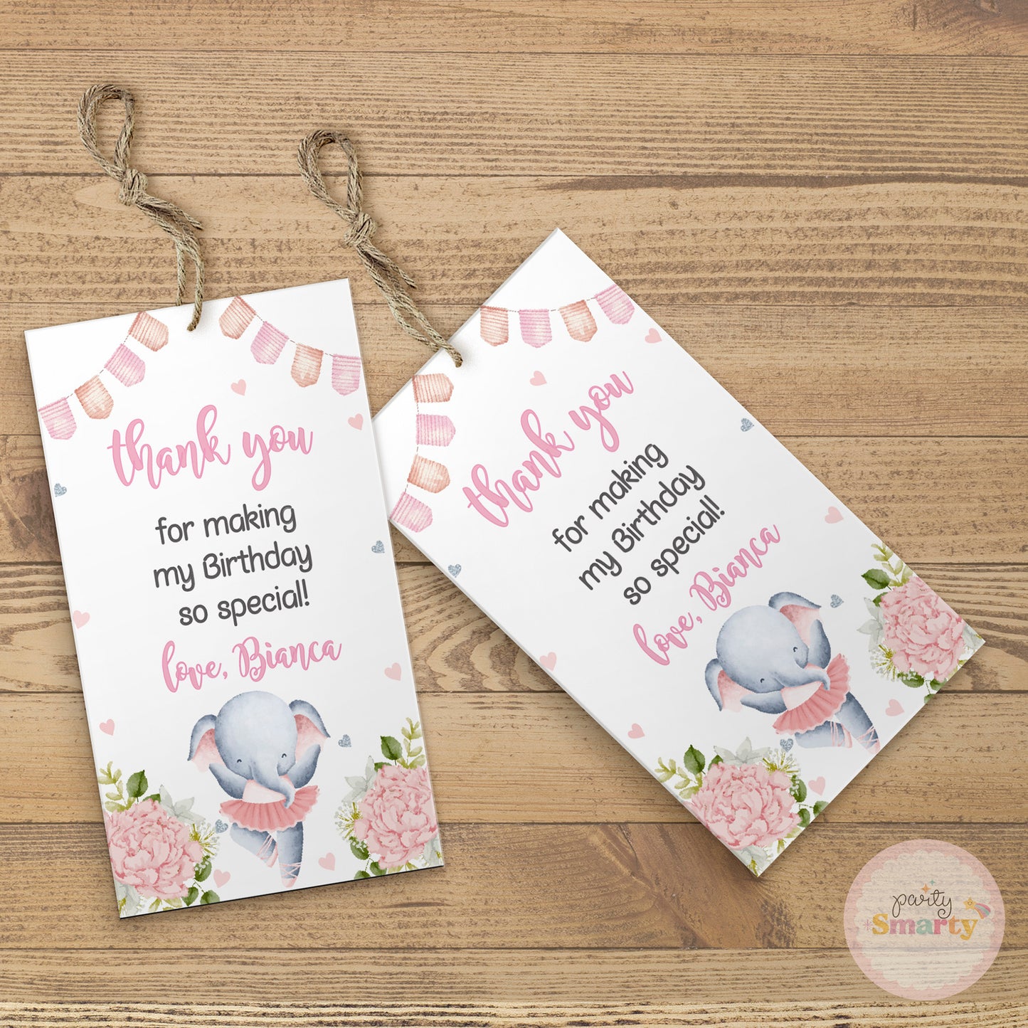 Elephant Pink Thank You Tags - Set of 22