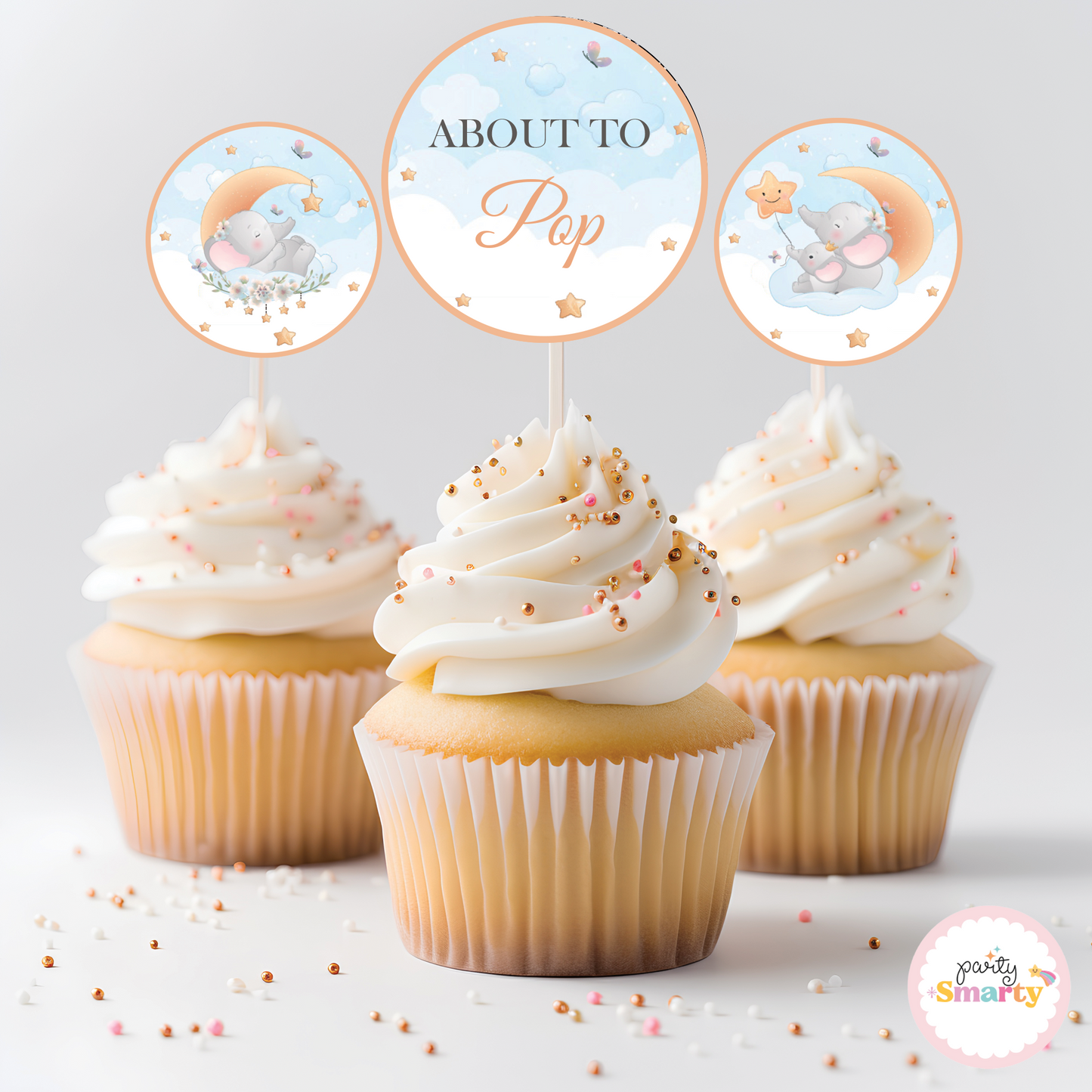 Elephant Baby Shower Cupcake Toppers (Set Of 12)