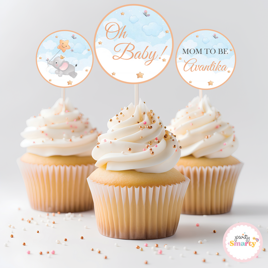 Elephant Baby Shower Cupcake Toppers (Set Of 12)