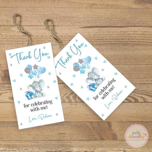 Elephant Blue Thank You Tags - Set of 22