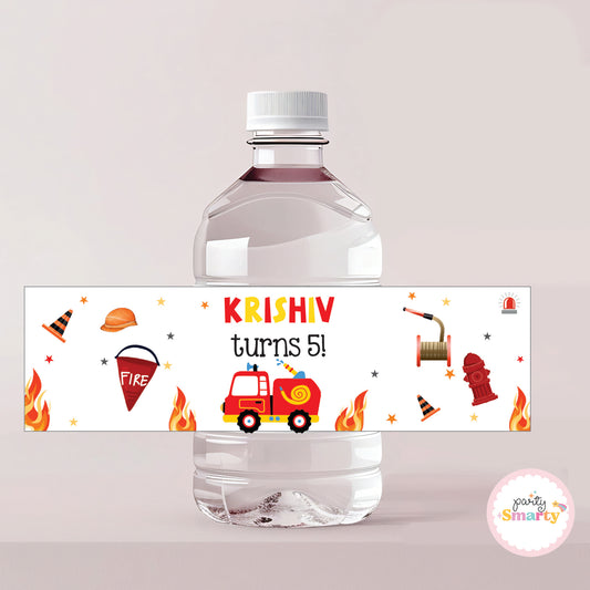 Firetruck Bottle Labels - Set of 10