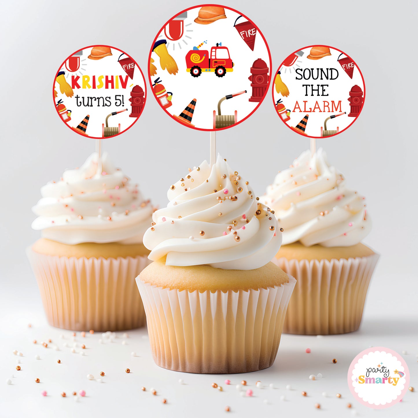 Firetruck Cupcake Toppers (Set Of 12)