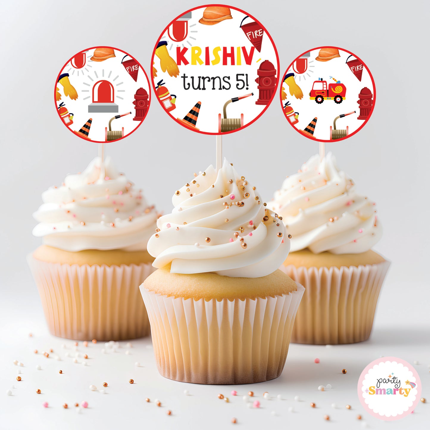 Firetruck Cupcake Toppers (Set Of 12)