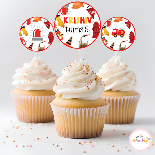 Firetruck Cupcake Toppers (Set Of 12)