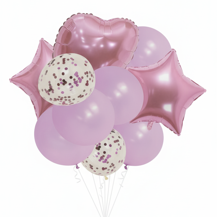 Pink Metallic Assorted Foil Theme Balloons (Set of 10)