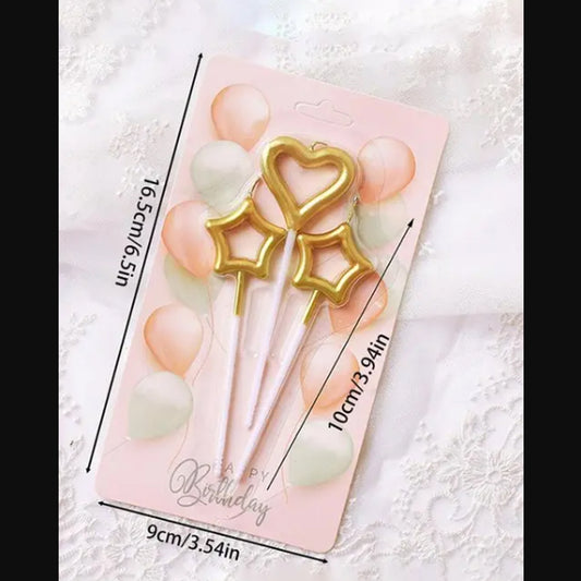 3pc Golden Heart With Stars- Candles