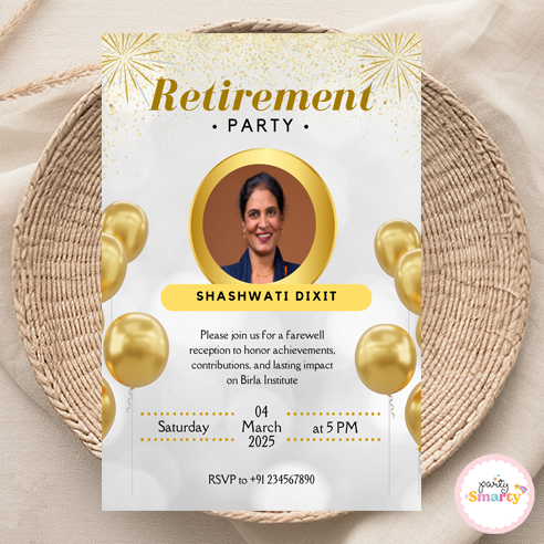 Gold & White Elegant Retirement Invite
