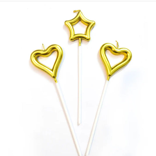 3pc Golden Heart With Stars- Candles