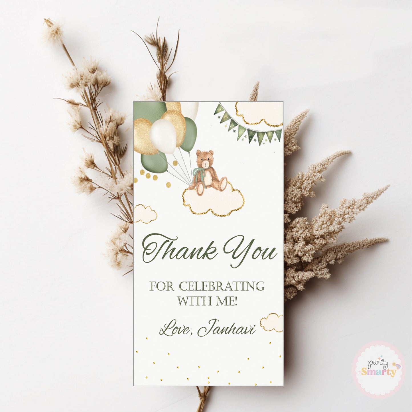 Green Teddy Baby Shower Thank You Tags - Set of 22
