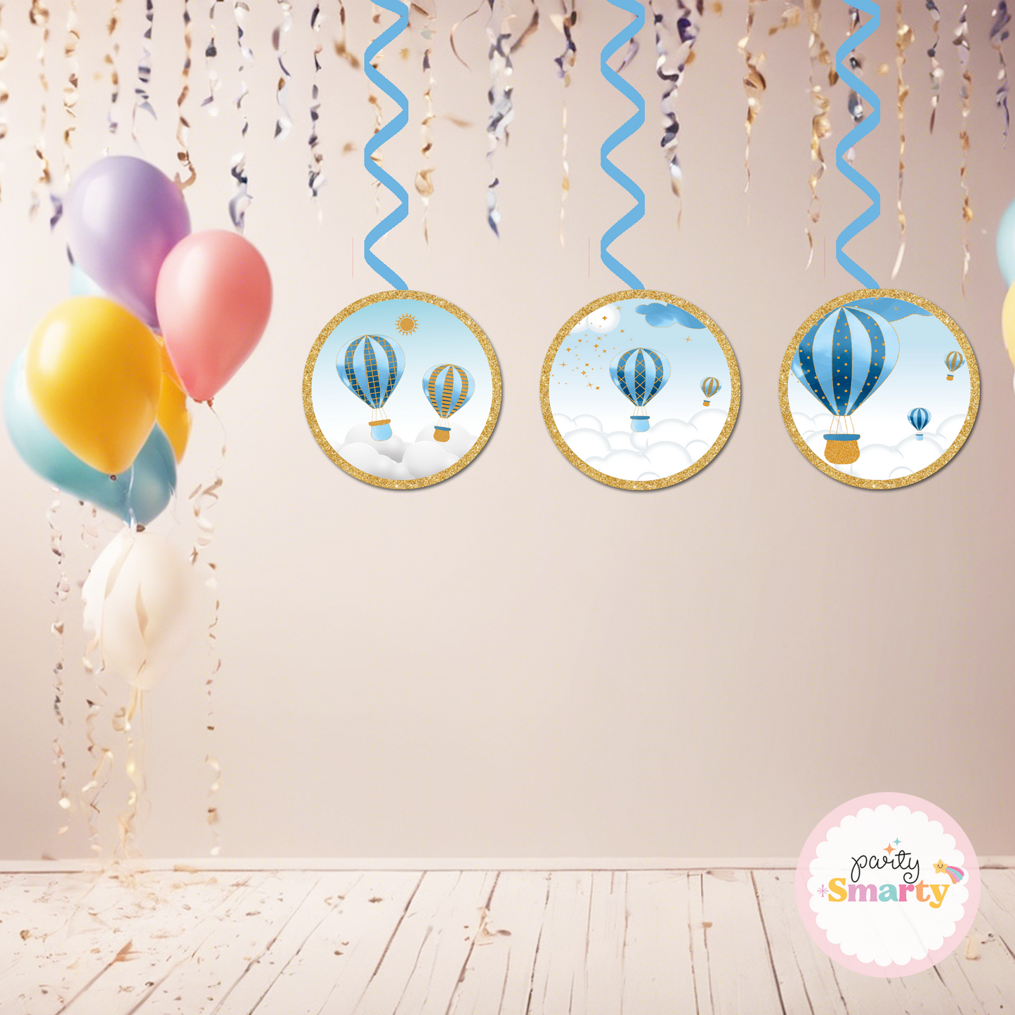 Hot Air Balloon Blue Danglers - Set of 6