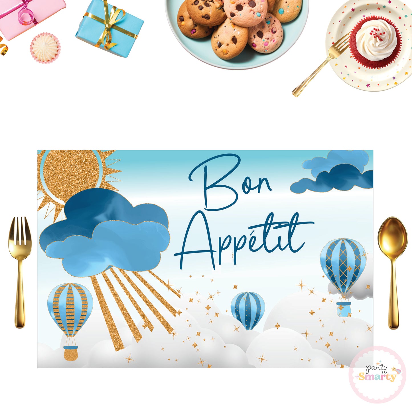 Hot Air Balloon Blue Table Mats - Set of 6