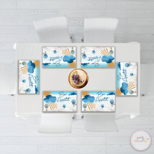 Hot Air Balloon Blue Table Mats - Set of 6