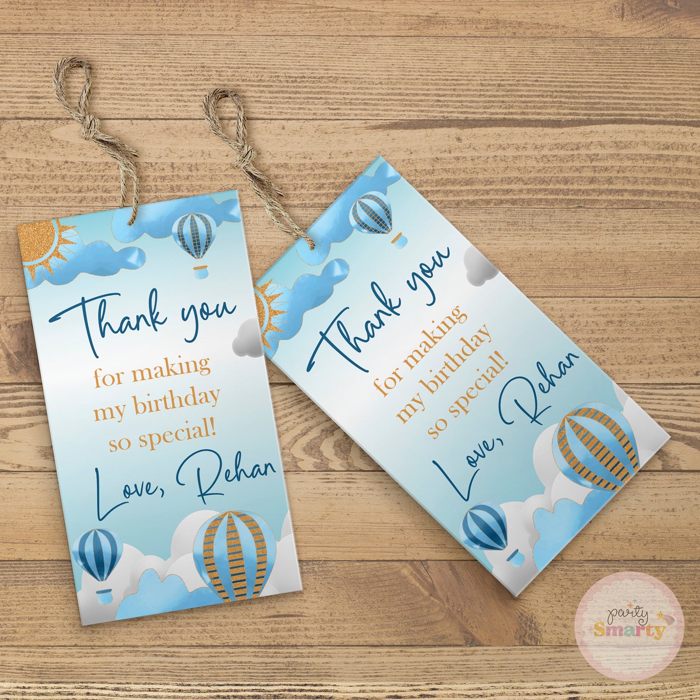 Hot Air Balloon Blue Thank You Tags - Set of 22