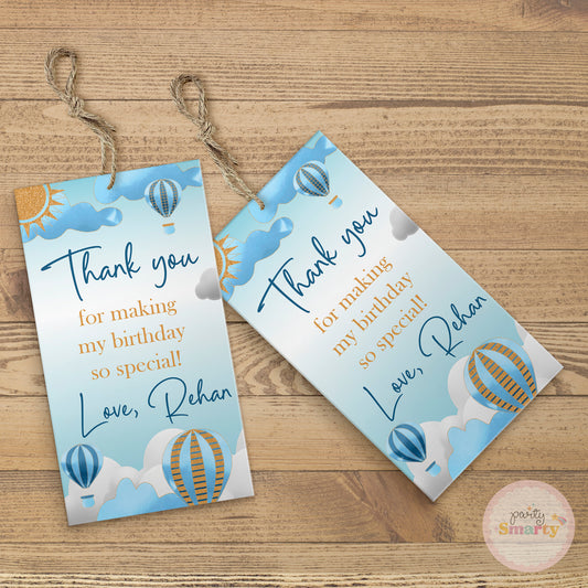 Hot Air Balloon Blue Thank You Tags - Set of 22