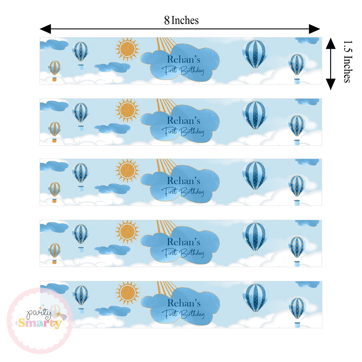 Hot Air Balloon Blue Wrist Bands - Set of 10