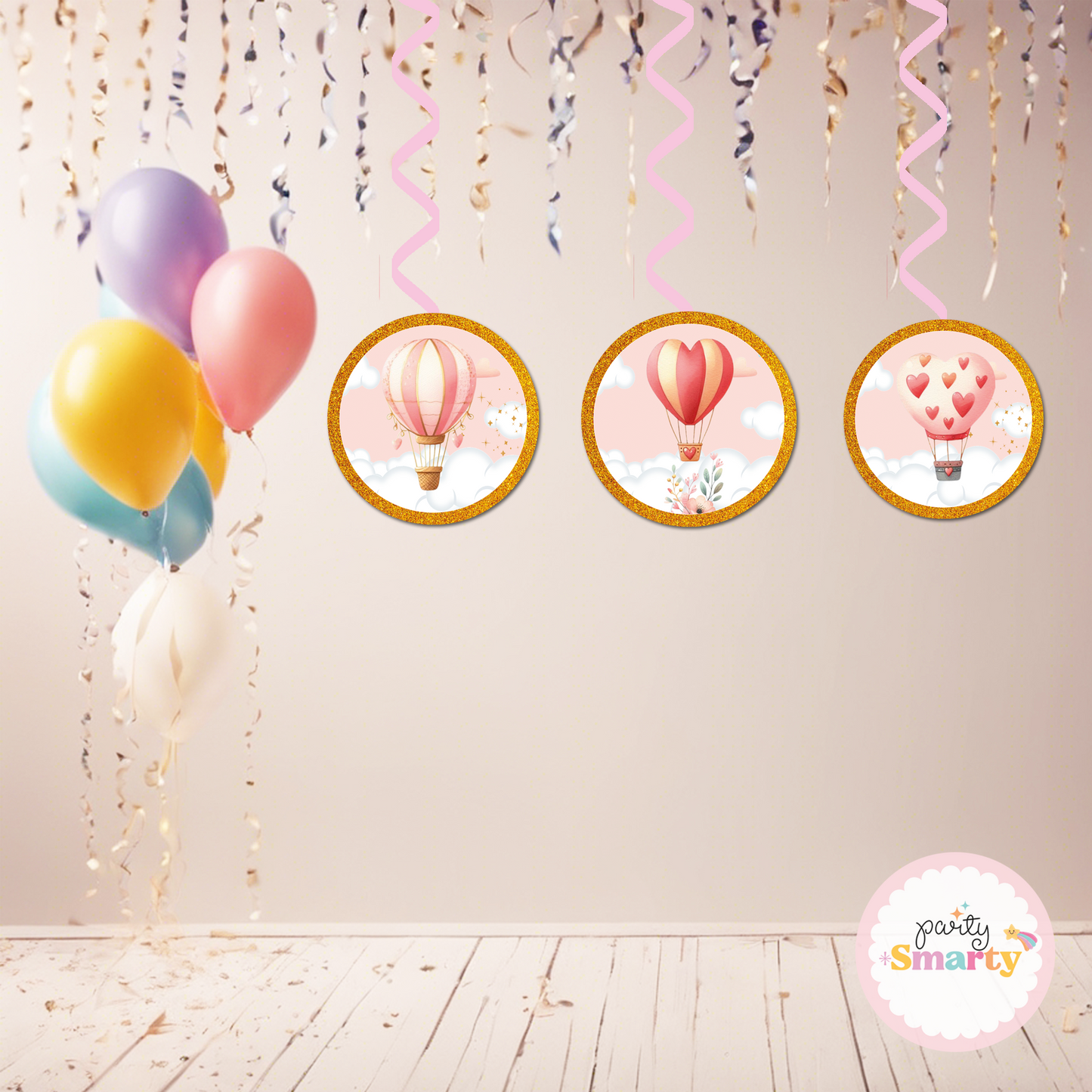 Hot Air Balloon Pink Danglers - Set of 6