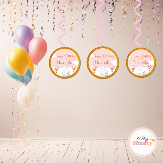 Hot Air Balloon Pink Danglers - Set of 6