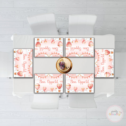 Hot Air Balloon Pink Table Mats - Set of 6