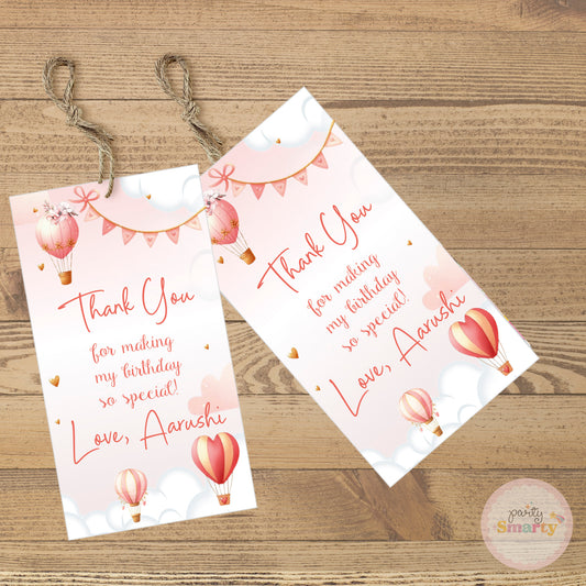 Hot Air Balloon Pink Thank You Tags - Set of 22