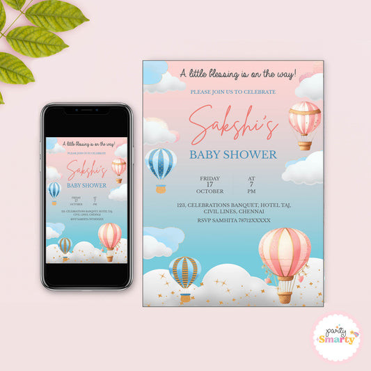 Hot Air Balloon Baby Shower Invite