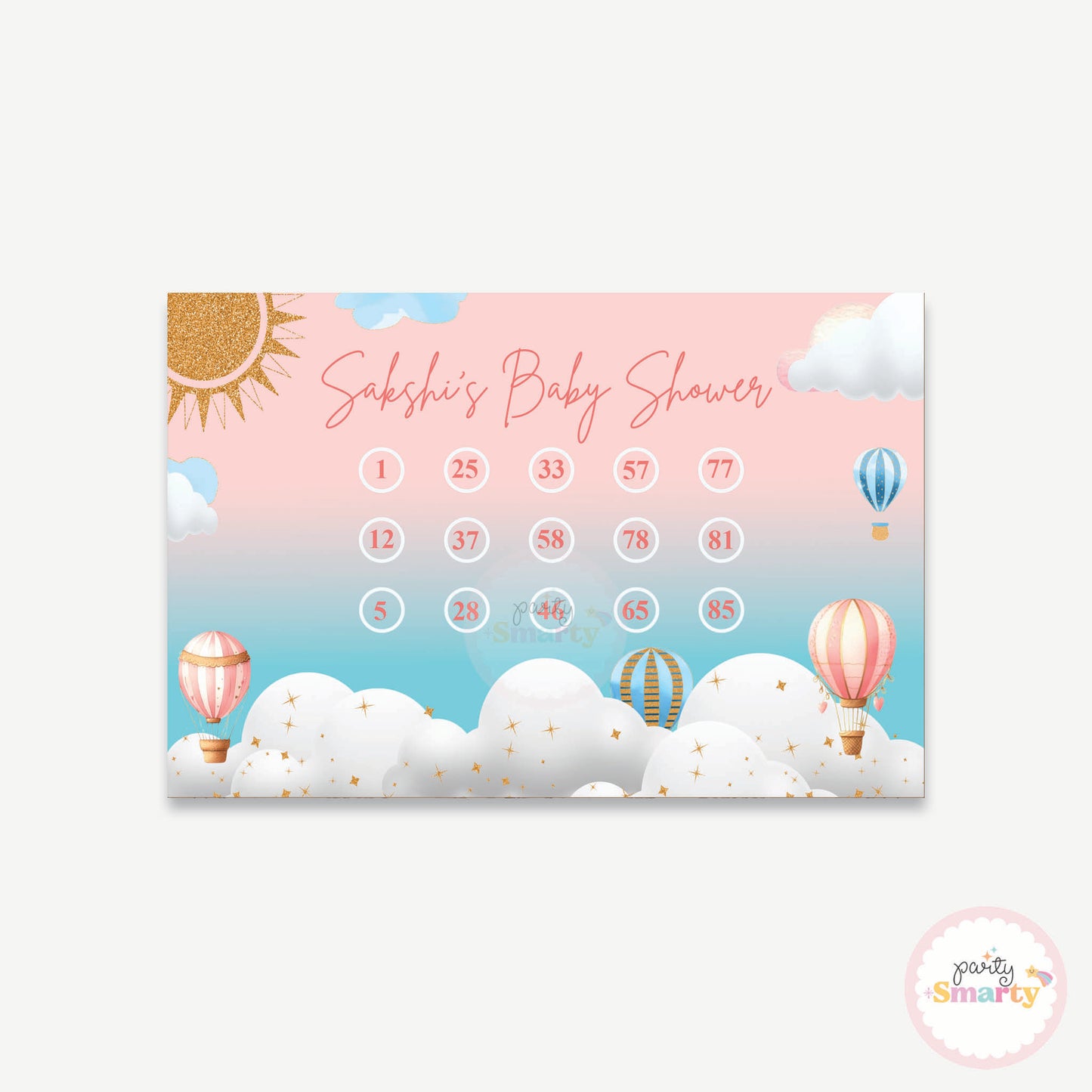 Hot Air Balloon Baby Shower Housie Ticket - Set of 15