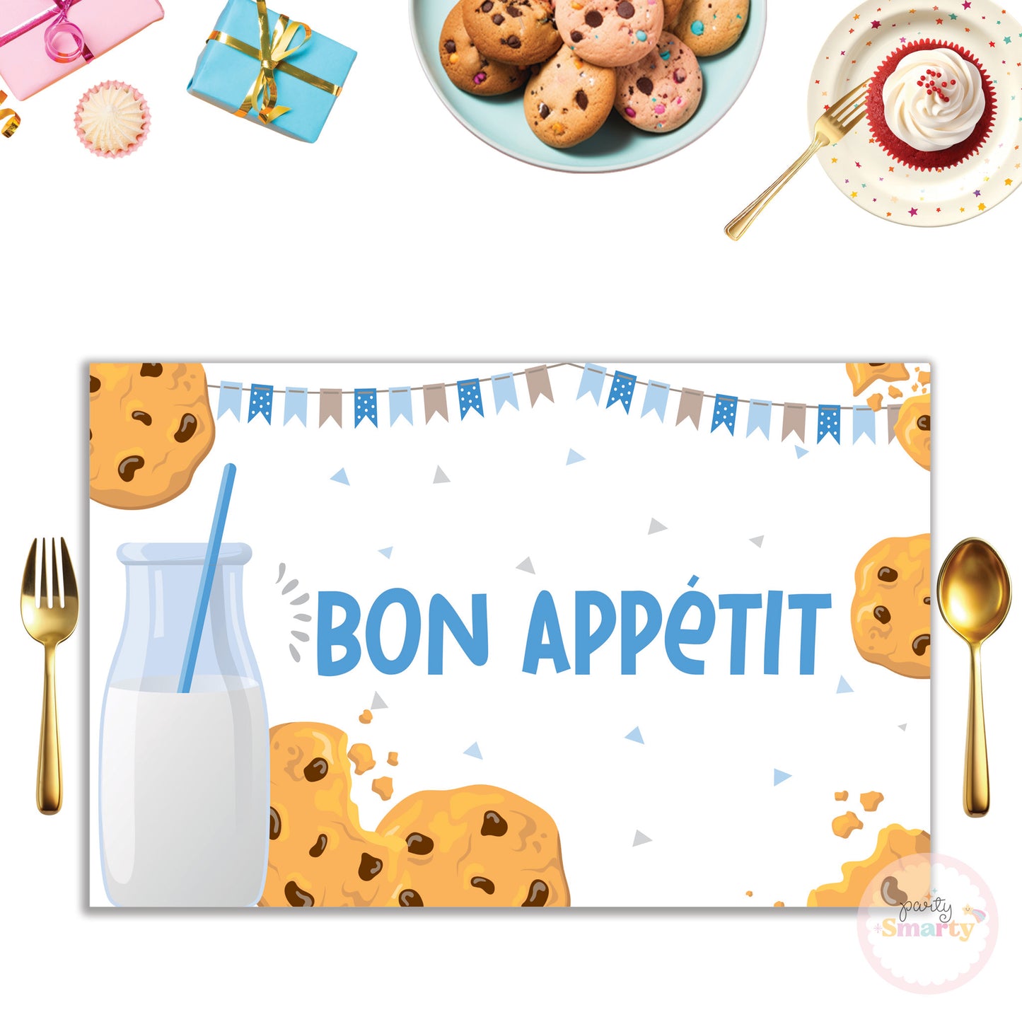 Milk & Cookies Blue Table Mats - Set of 6