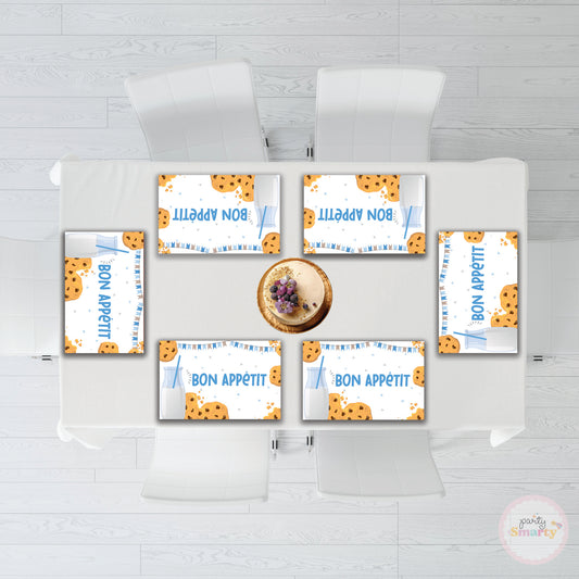 Milk & Cookies Blue Table Mats - Set of 6