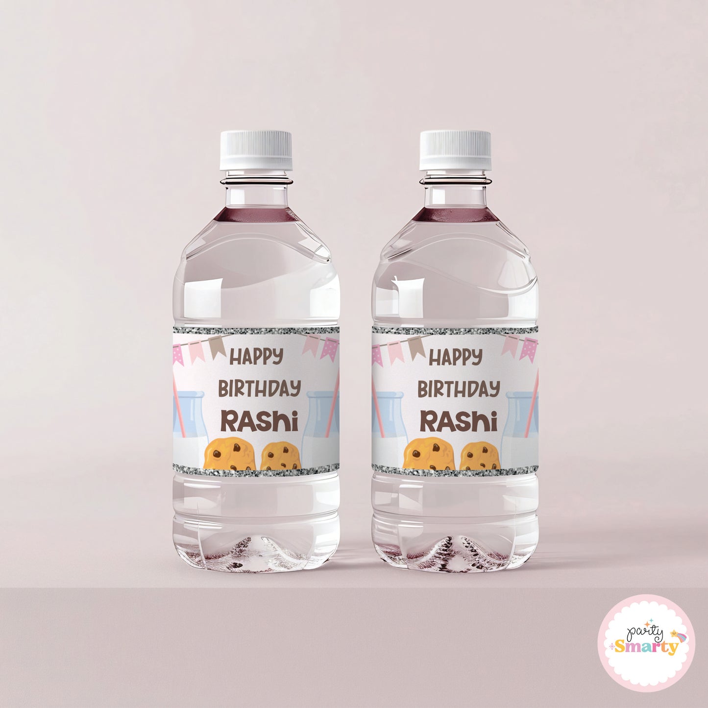 Milk & Cookies Pink Bottle Labels - Set of 10