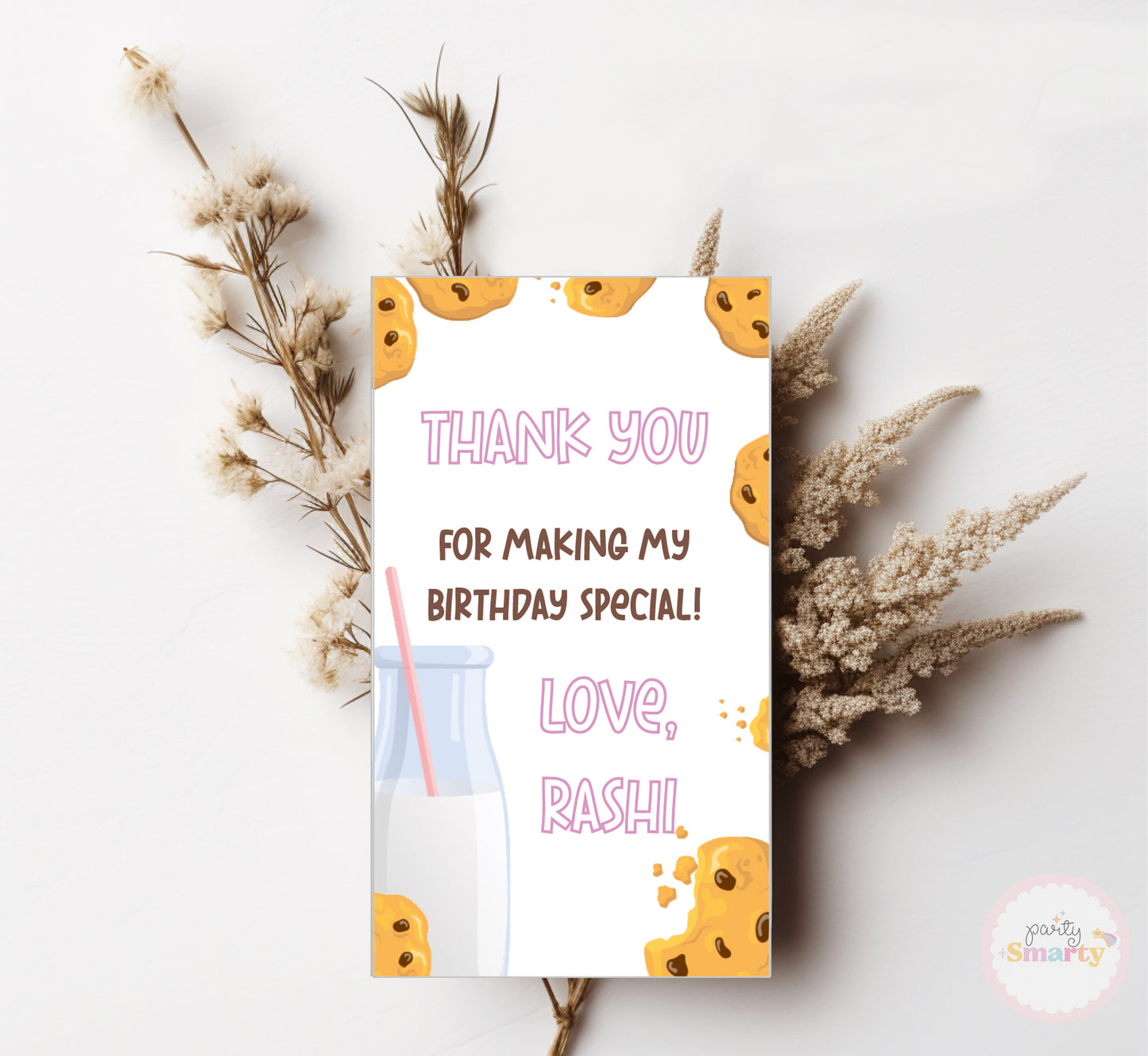 Milk & Cookies Pink Thank You Tags - Set of 22