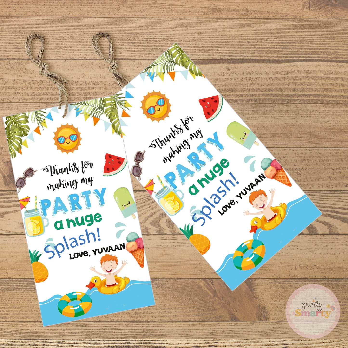 Pool Party Boy Thank You Tags - Set of 22