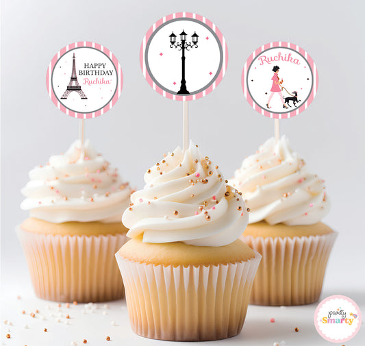 Paris Kiddie Cupcake Toppers (Set Of 12)