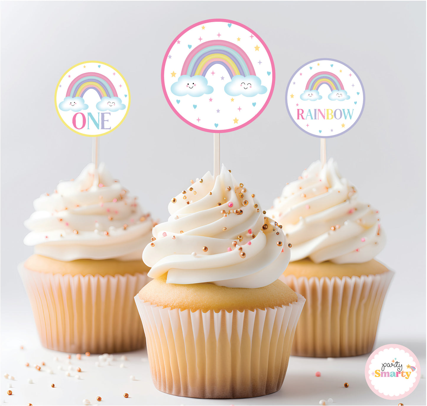 Pastel Rainbow Cupcake Toppers (Set Of 12)