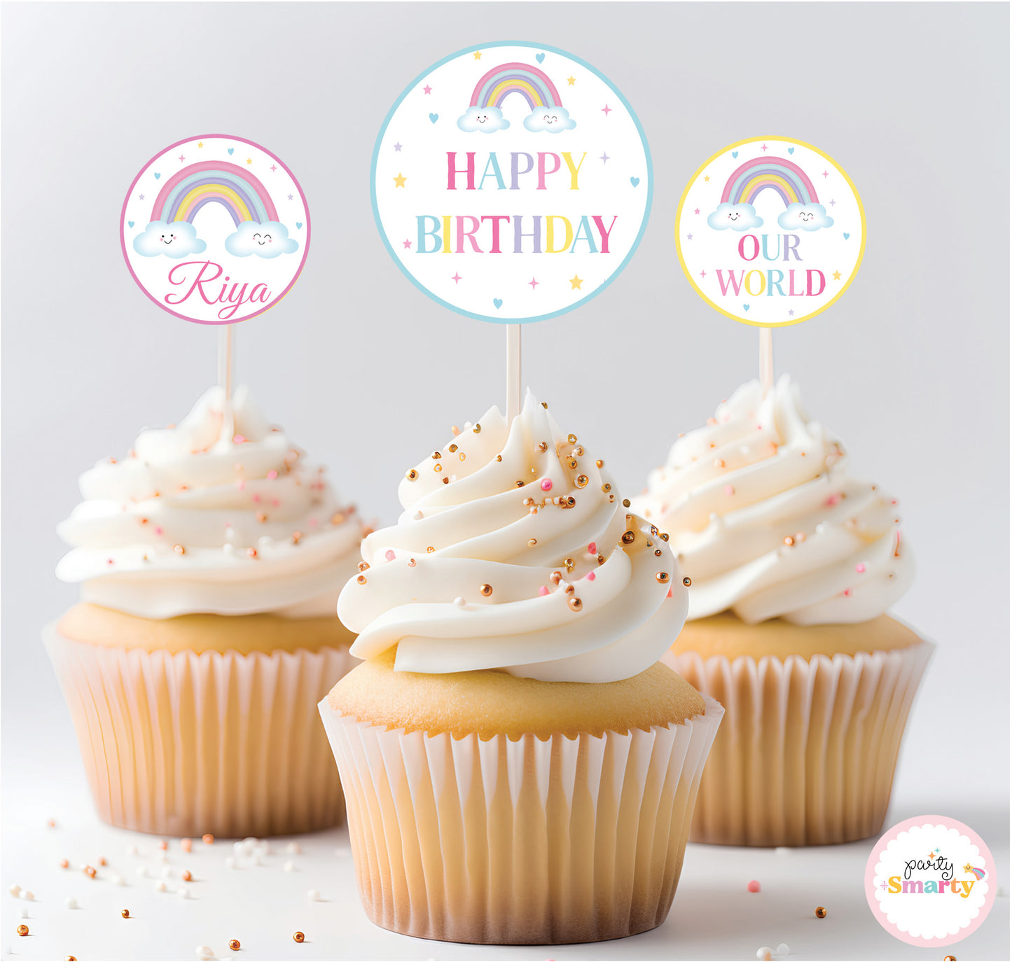 Pastel Rainbow Cupcake Toppers (Set Of 12)