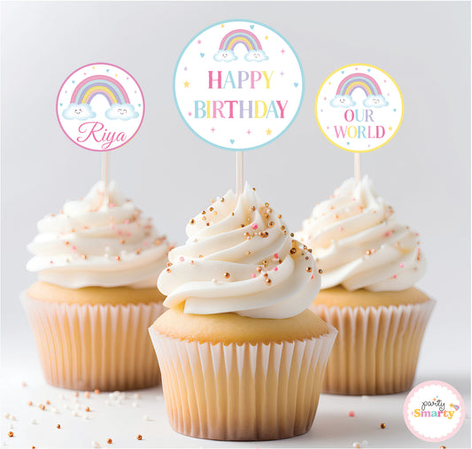 Pastel Rainbow Cupcake Toppers (Set Of 12)