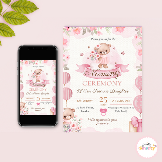 Pink Watercolor Naming Ceremony Invite