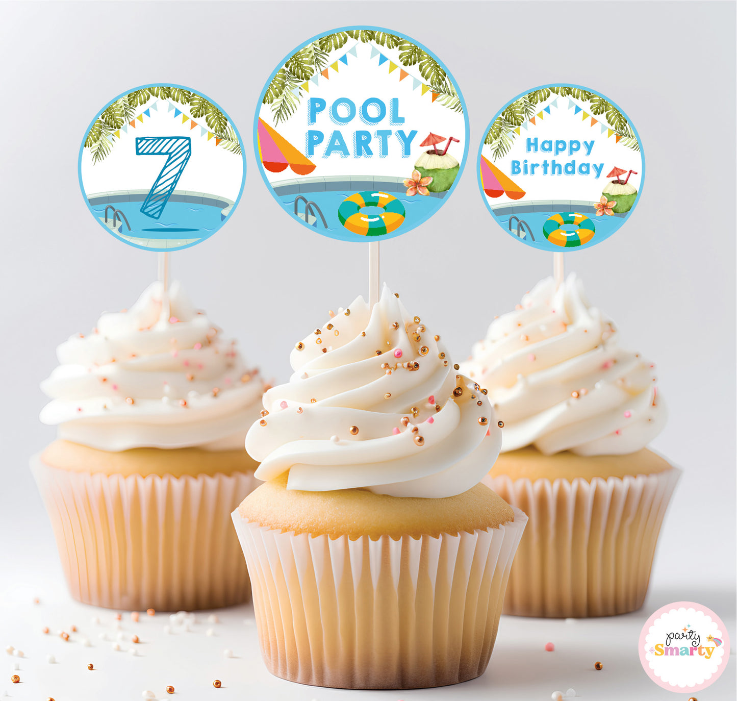 Pool Party Boy Cupcake Toppers (Set Of 12)