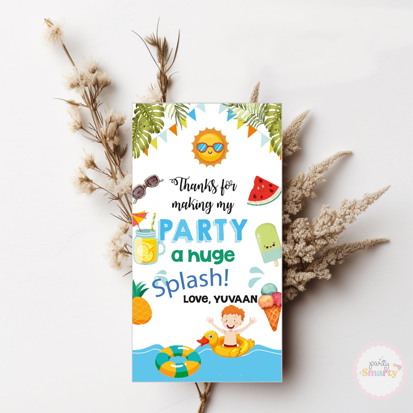 Pool Party Boy Thank You Tags - Set of 22