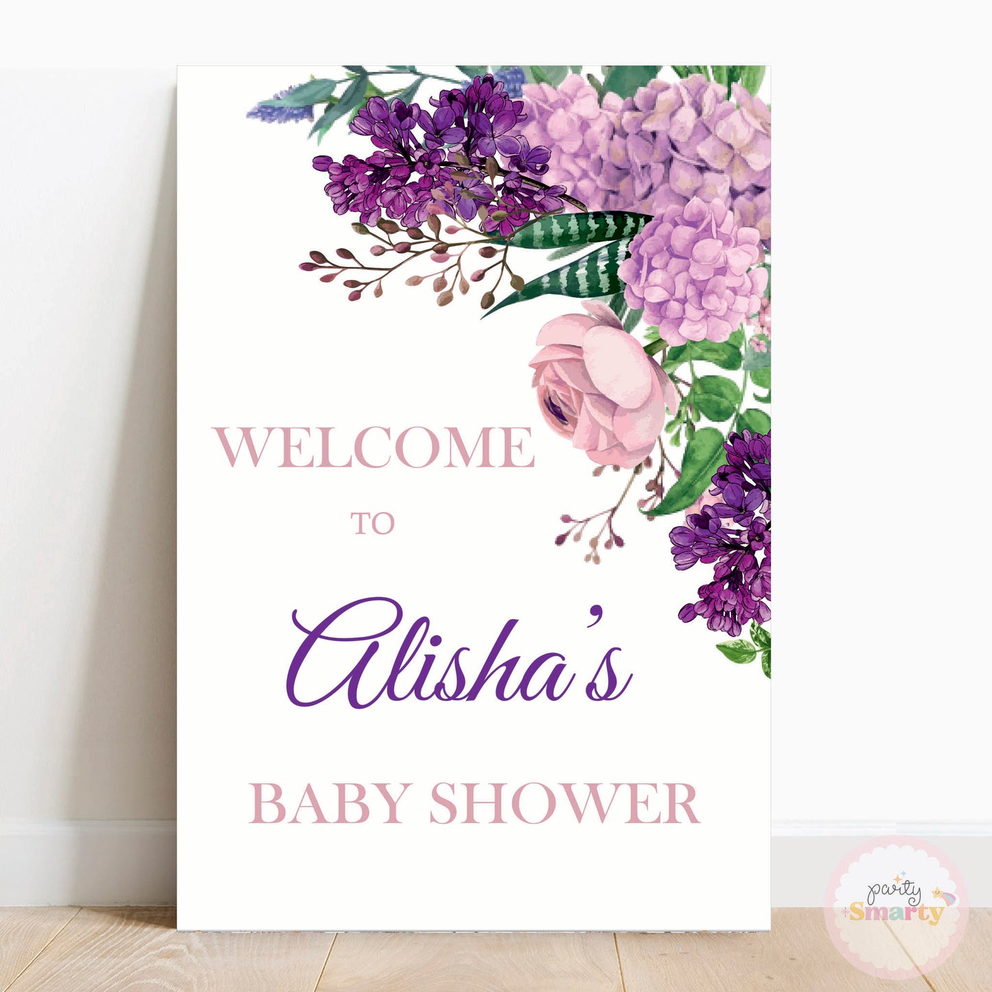 Purple Floral Baby Shower Welcome Board