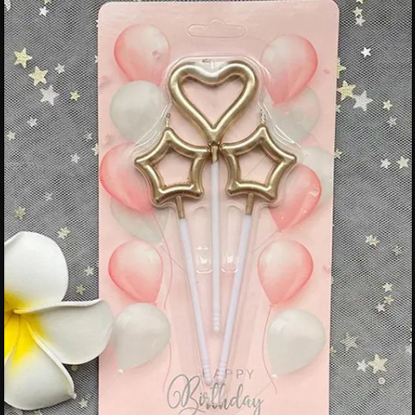 3pc Rose Gold Heart With Stars- Candles