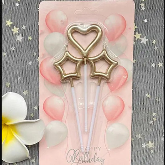 3pc Rose Gold Heart With Stars- Candles