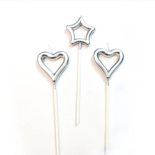 3pc Silver Heart With Stars- Candles